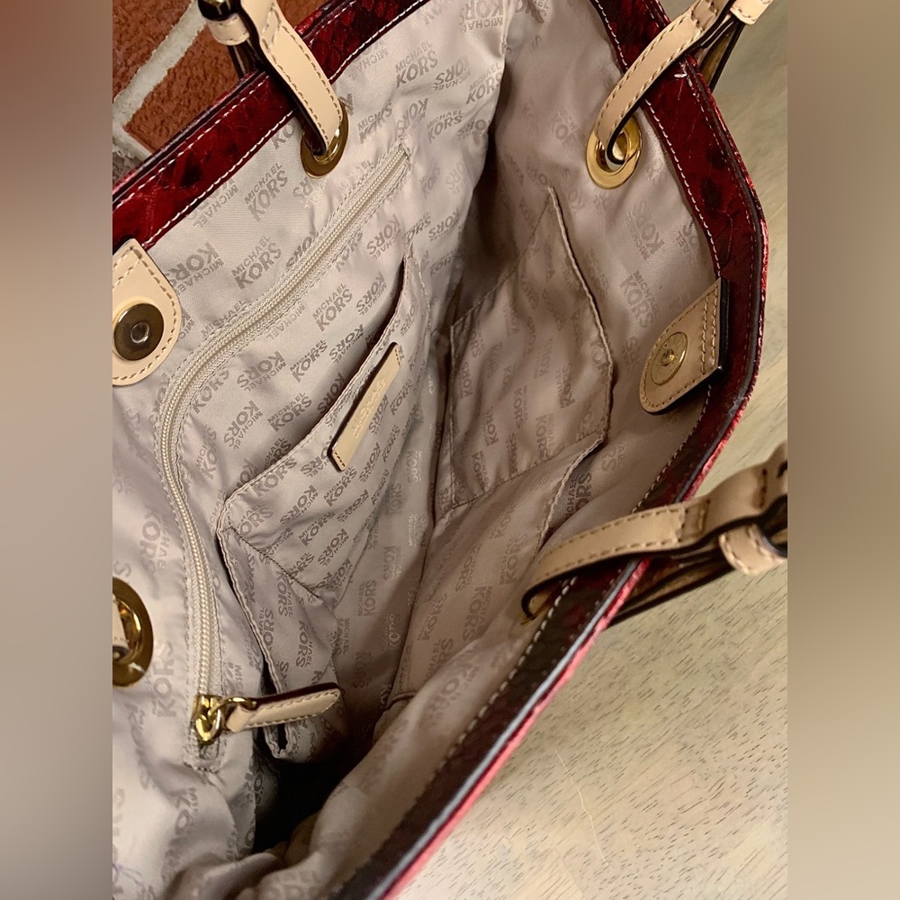 Michael Kors East West Burgundy Red Python Emboss… - image 8